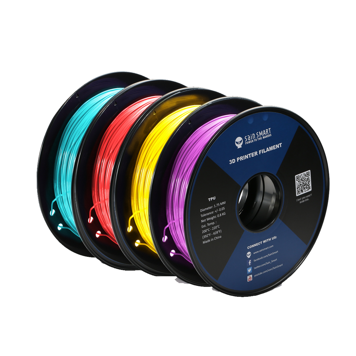Neon color TPU filament bundle, 1.75mm