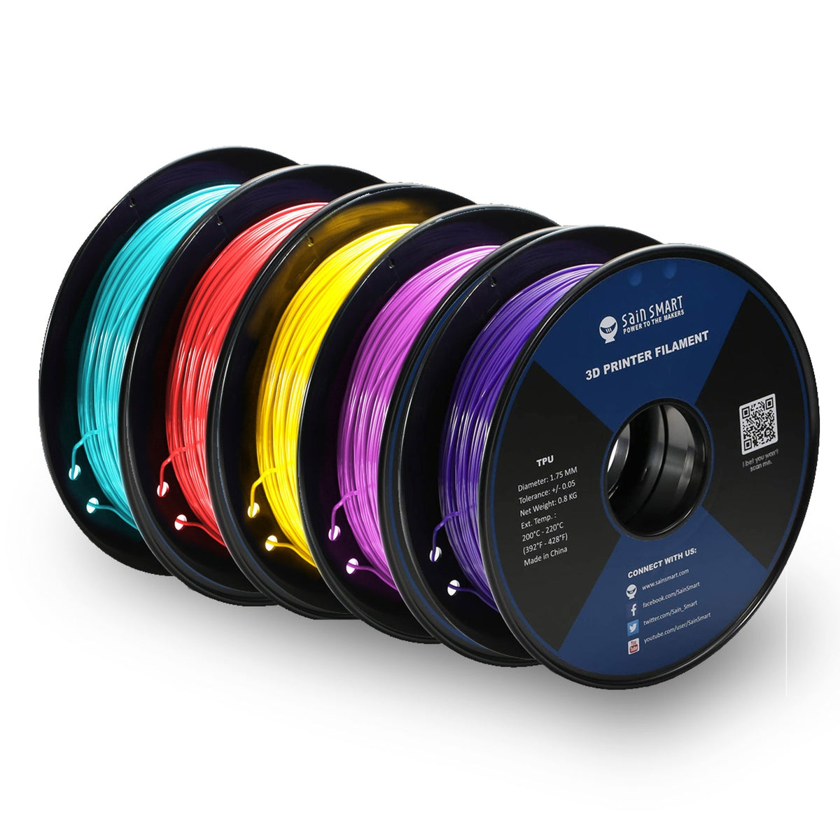Neon color TPU filament bundle, 1.75mm