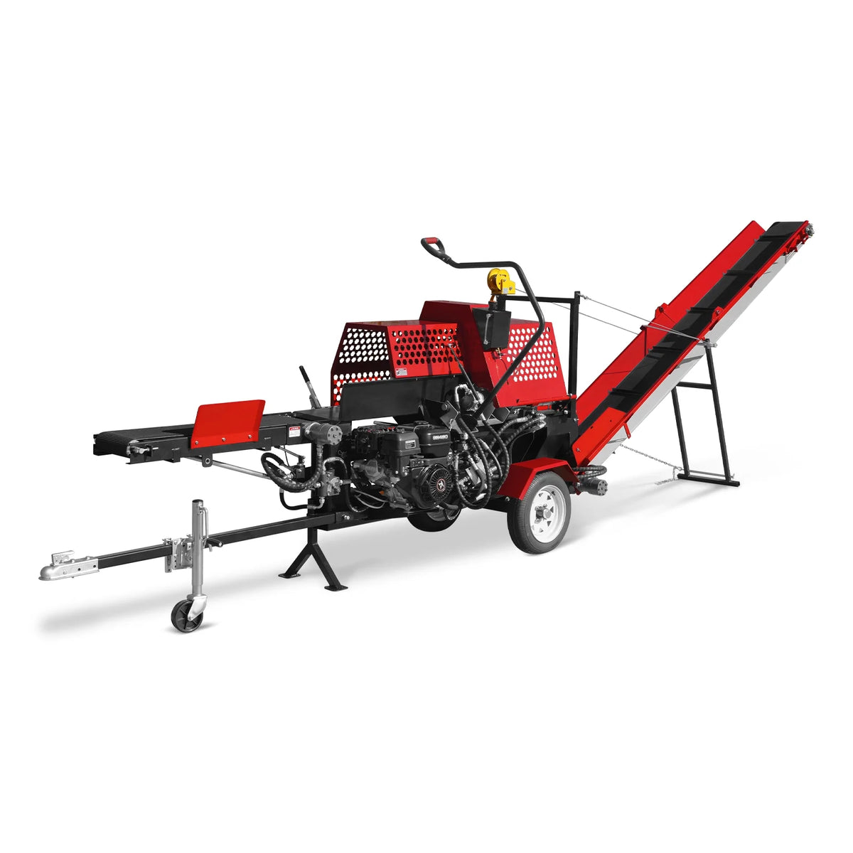 MechMaxx Firewood Log Splitter Processor with Conveyor, 20ton Splitting Force 22.5" x 15" Log Capacity, 18" Chainsaw, HLS20
