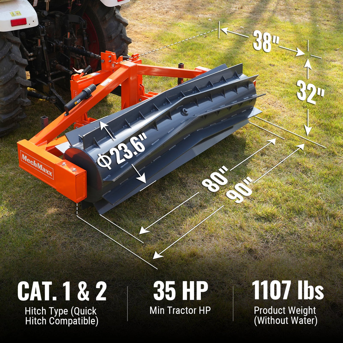 MechMaxx 80" Crimper Roller 3 Point Hitch Tractor Attachment Agriculture Equipment, CR82 - view 2
