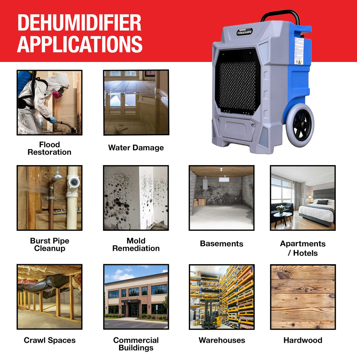 190 Pint Commercial Industrial Dehumidifier 7,000 ft² Rated LGR Integrated Pump Drain Hose - view 9