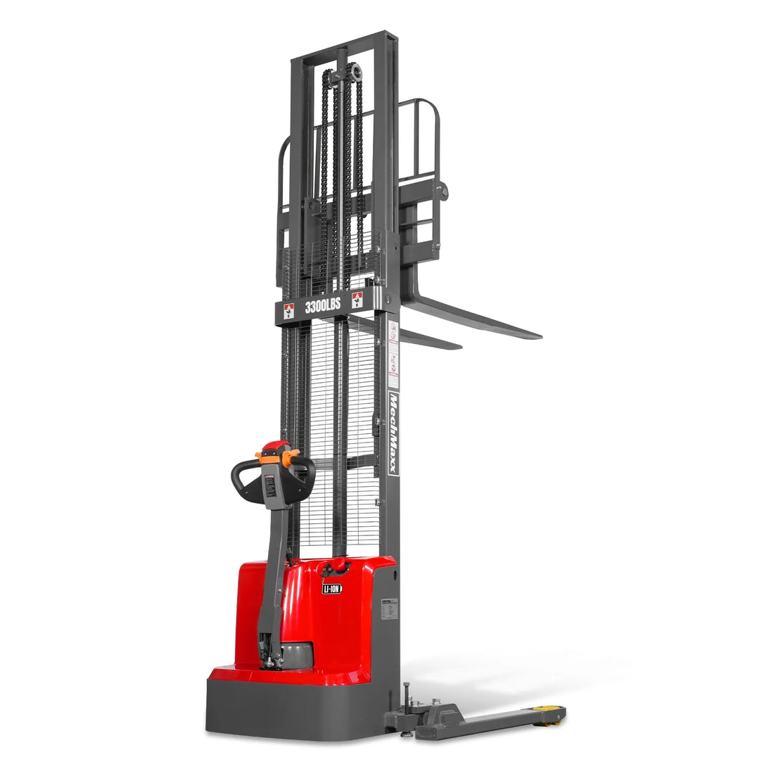 MechMaxx 3300lbs Lithium-ion Electric Straddle Stacker, 118" Lift, Adjustable Legs & Forks, F33-118S