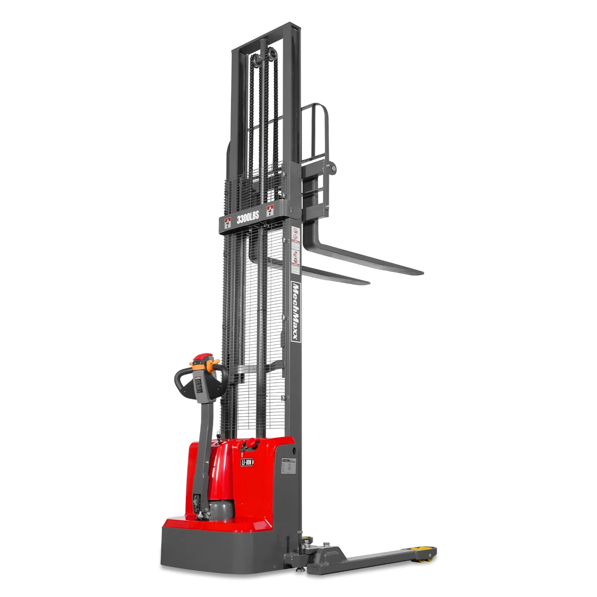 MechMaxx 3300lbs Lithium-ion Electric Straddle Stacker, 138" Lift, Adjustable Legs & Forks, F33-138S