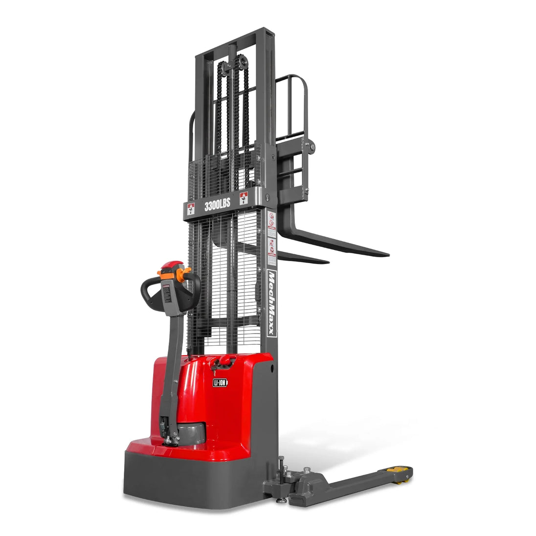 MechMaxx 3300lbs Lithium-ion Electric Straddle Stacker, 98" Lift, Adjustable Legs & Forks, F33-98S