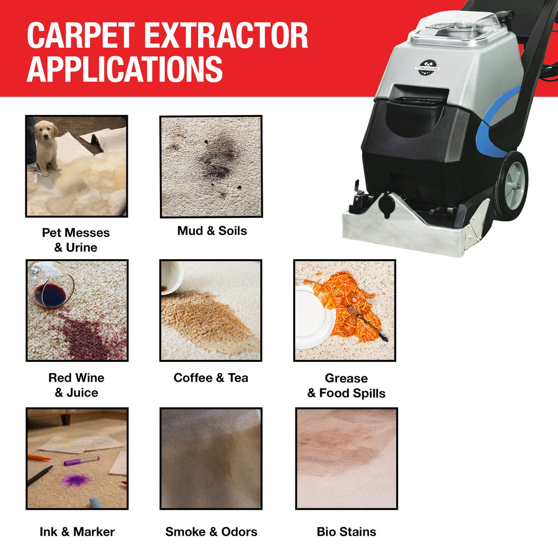 3-in-1 Commercial Carpet Extractor Cleaner, 18” Width, 9 Gallon Dual Tanks, Dual 1000W Motors for Hotels, Offices & Upholstery - view 4