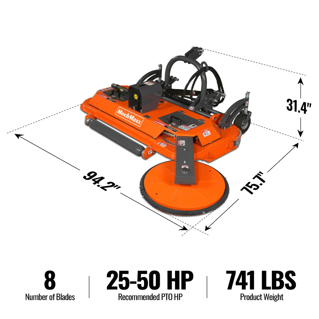 MechMaxx 72 in Orchard Finish Mower, 3 Point Hitch Cat.1, Hydraulic Offset, PTO Shaft Included with Shear Bolt, 25-50 HP, FMS72 - view 2
