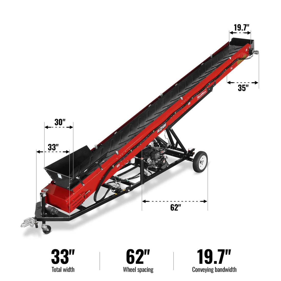 MechMaxx Heavy Duty Conveyor, 9HP 270cc Gasoline Powered Max. 180" Lift Height, 276'' Length, 19.7" Width, HC2320 - view 3