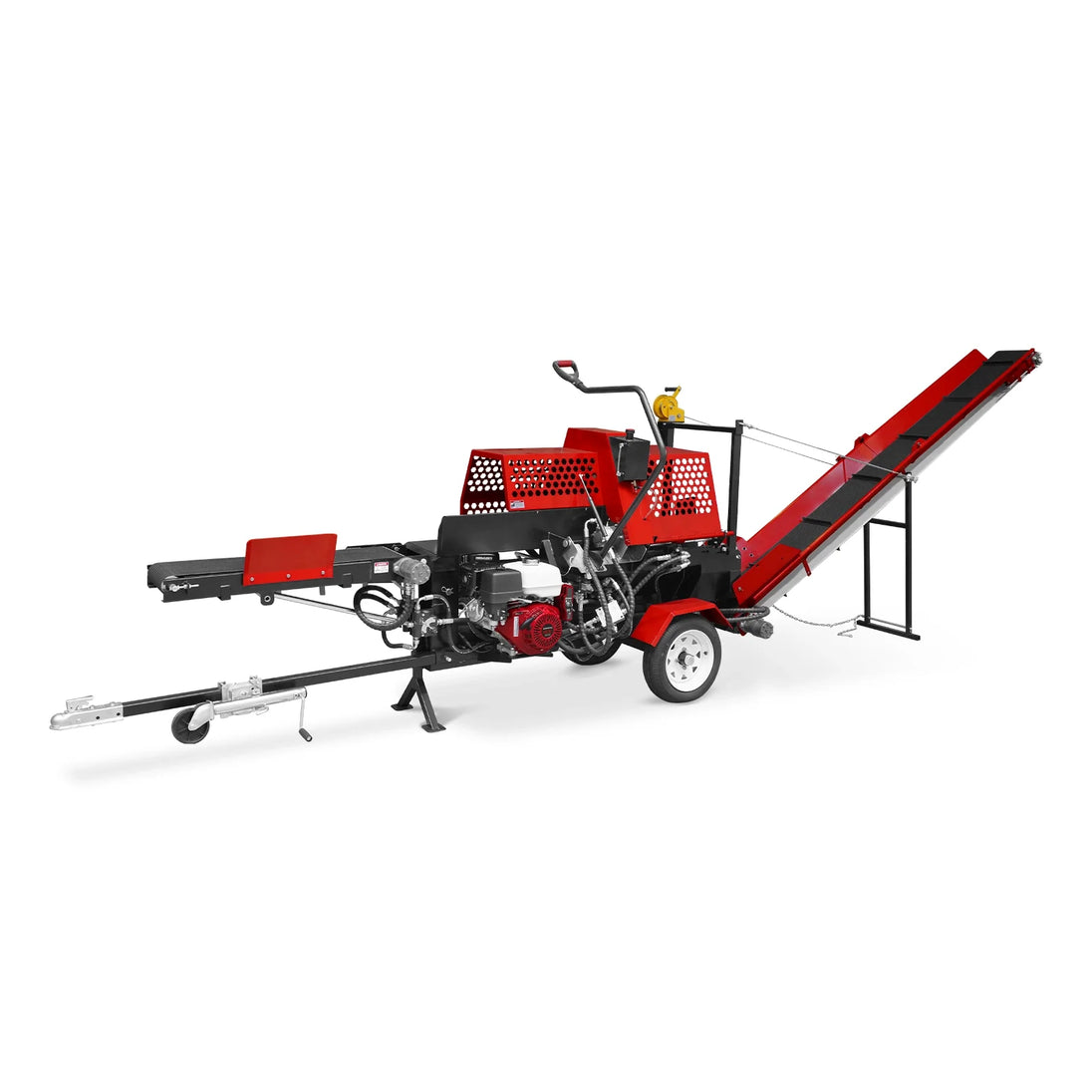 MechMaxx Honda GX390 Engine Firewood Log Splitter Processor with Conveyor, 20ton Splitting Force 22.5" x 15" Log Capacity, 18" Chainsaw, HLS20
