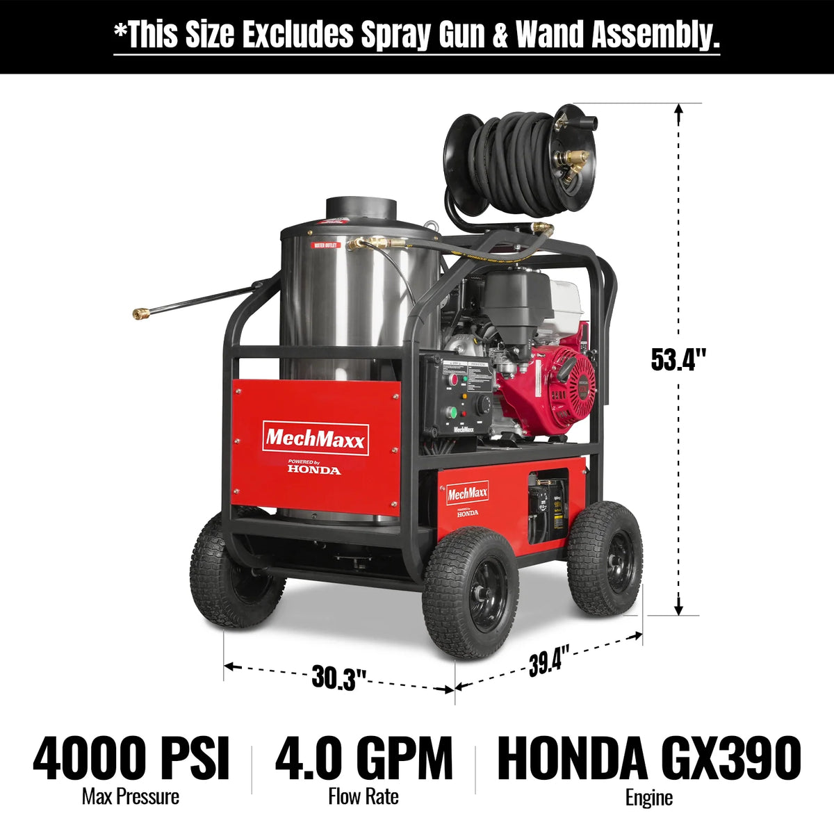 MechMaxx 4000 PSI 4 GPM HONDA E-Start Engine Hot Water Pressure Washer with Hose Reel, HPW40H - view 2