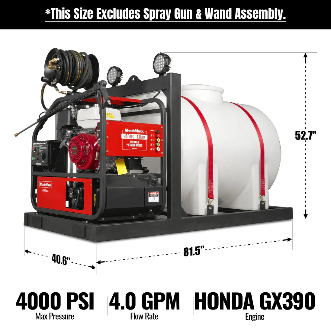 MechMaxx 4000 PSI 4 GPM HONDA E-Start Engine Hot Water Pressure Washer Skid Mounted with 245 Gal Tank, HPW40HBT - view 2