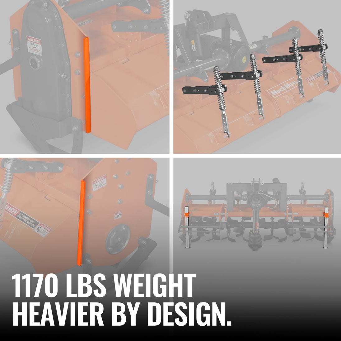 MechMaxx 80 in Heavy Duty Rotary Tiller, 3 Point Hitch Cat.2, Gear Drive, PTO Shaft Included with Slip Clutch, 40-80 HP, HRT80 - view 4