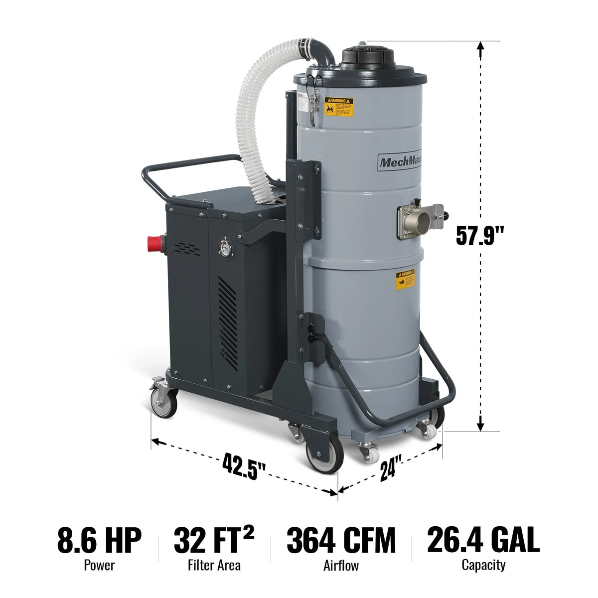 MechMaxx Industrial Wet/Dry Vacuum Cleaner with HEPA Filter Continuous Duty 8.6 HP 364 CFM 26.4 Gallon - 230V 3Phase, IVB230 - view 2