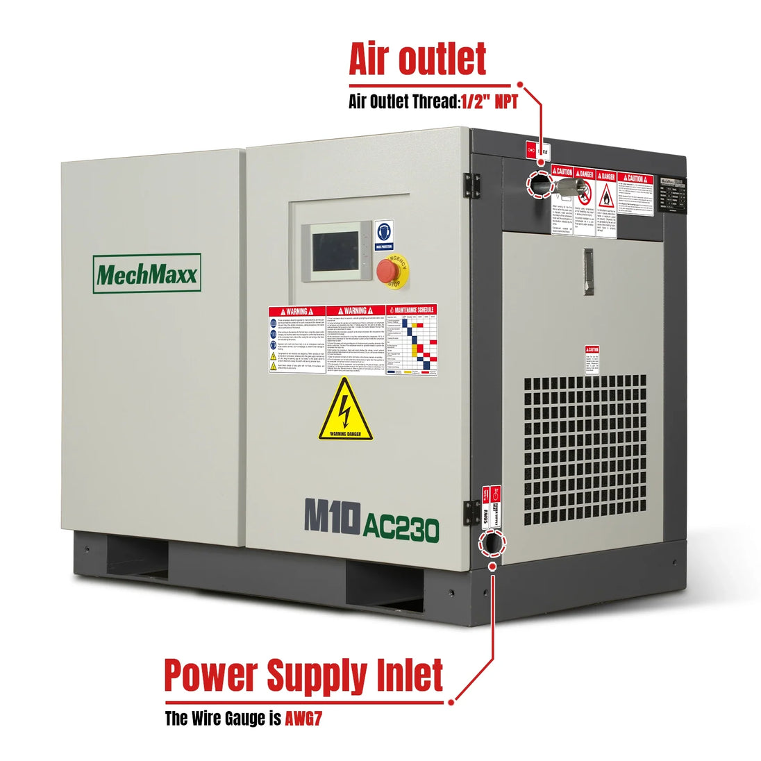 MechMaxx 10HP Rotary Screw Air Compressor - 32 CFM, 116 PSI, 230V 3-Phase | Industrial-Grade - view 3