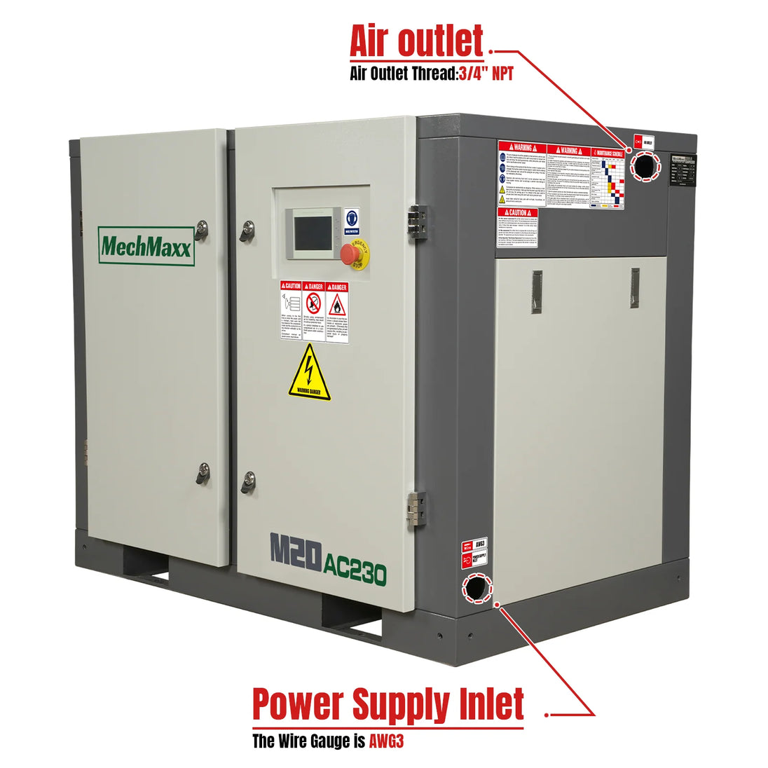 MechMaxx 20HP Rotary Screw Air Compressor - 78 CFM, 116 PSI, 230V 3-Phase | Industrial-Grade - view 3