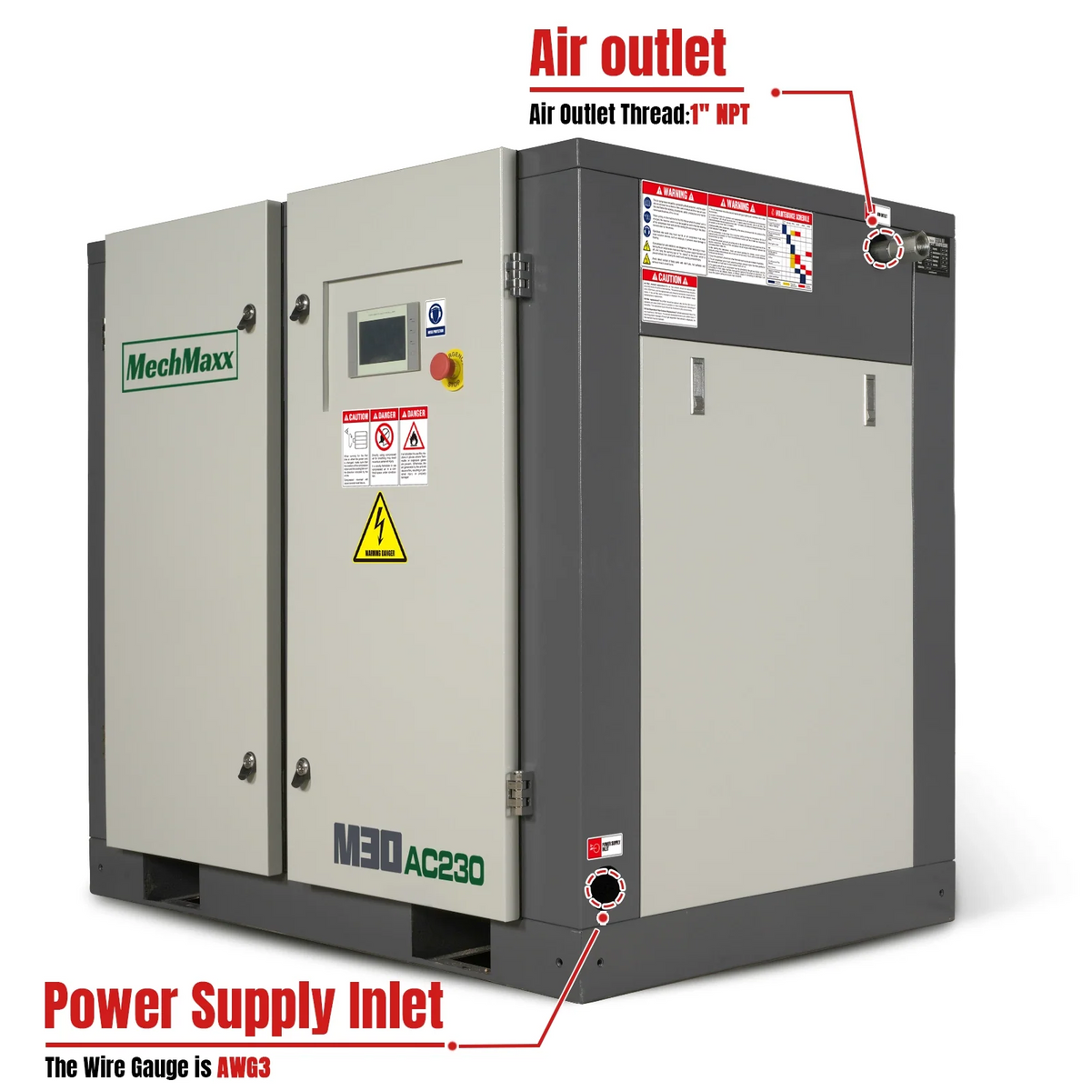 MechMaxx 30HP Rotary Screw Air Compressor - 106 CFM, 116 PSI, 230V 3-Phase | Industrial-Grade - view 3