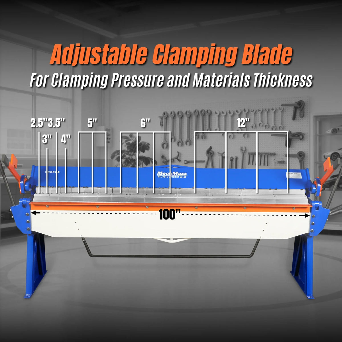 MechMaxx 100-inch Manual Sheet Metal Brake - 12 Gauge Bending Capacity, Adjustable Fingers, 8 Ft. Heavy-Duty Steel Construction, Precision Bending for Box and Pan PB10012 - view 5