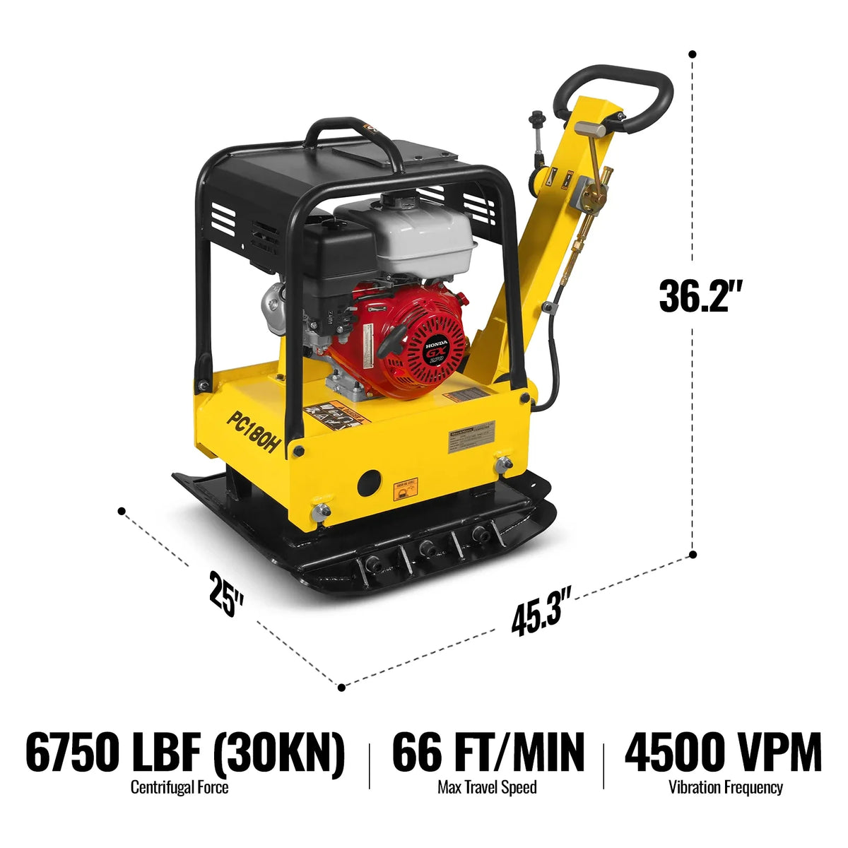 MechMaxx Honda GX270 Reversible Plate Compactor with Wheel Kit and Extension Plates, 6750 lb Centrifugal Force, PC180H - view 2