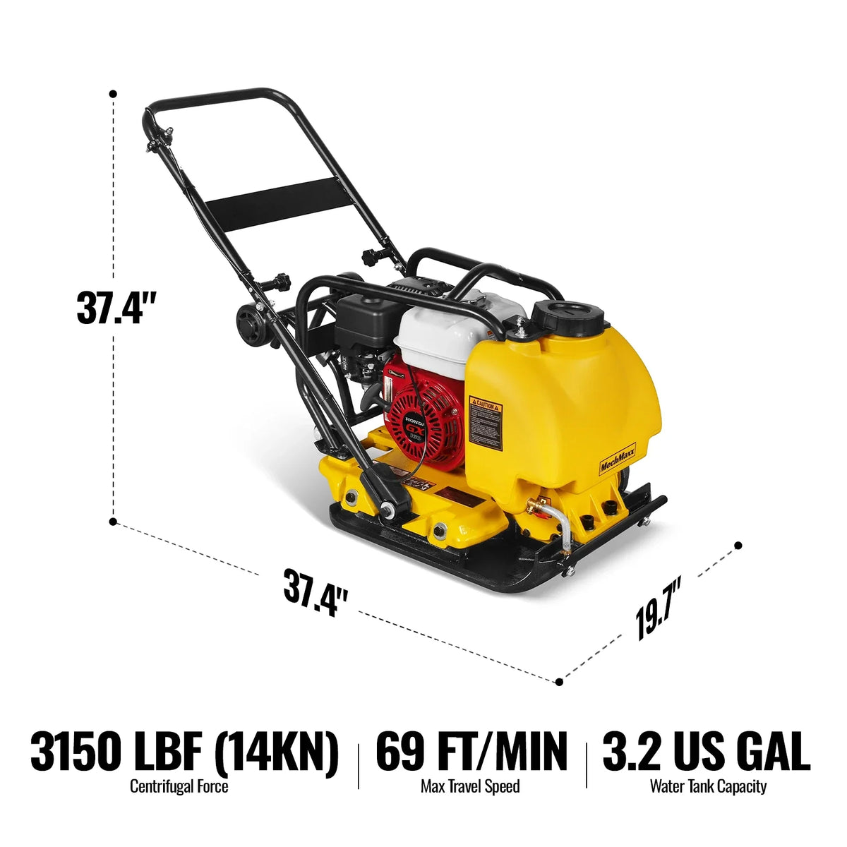 MechMaxx Honda GX160 Vibratory Plate Compactor with Wheel Kit, 3150 lb Centrifugal Force for Soil, Gravel, Asphalt and Paver Base, PC80H - view 2