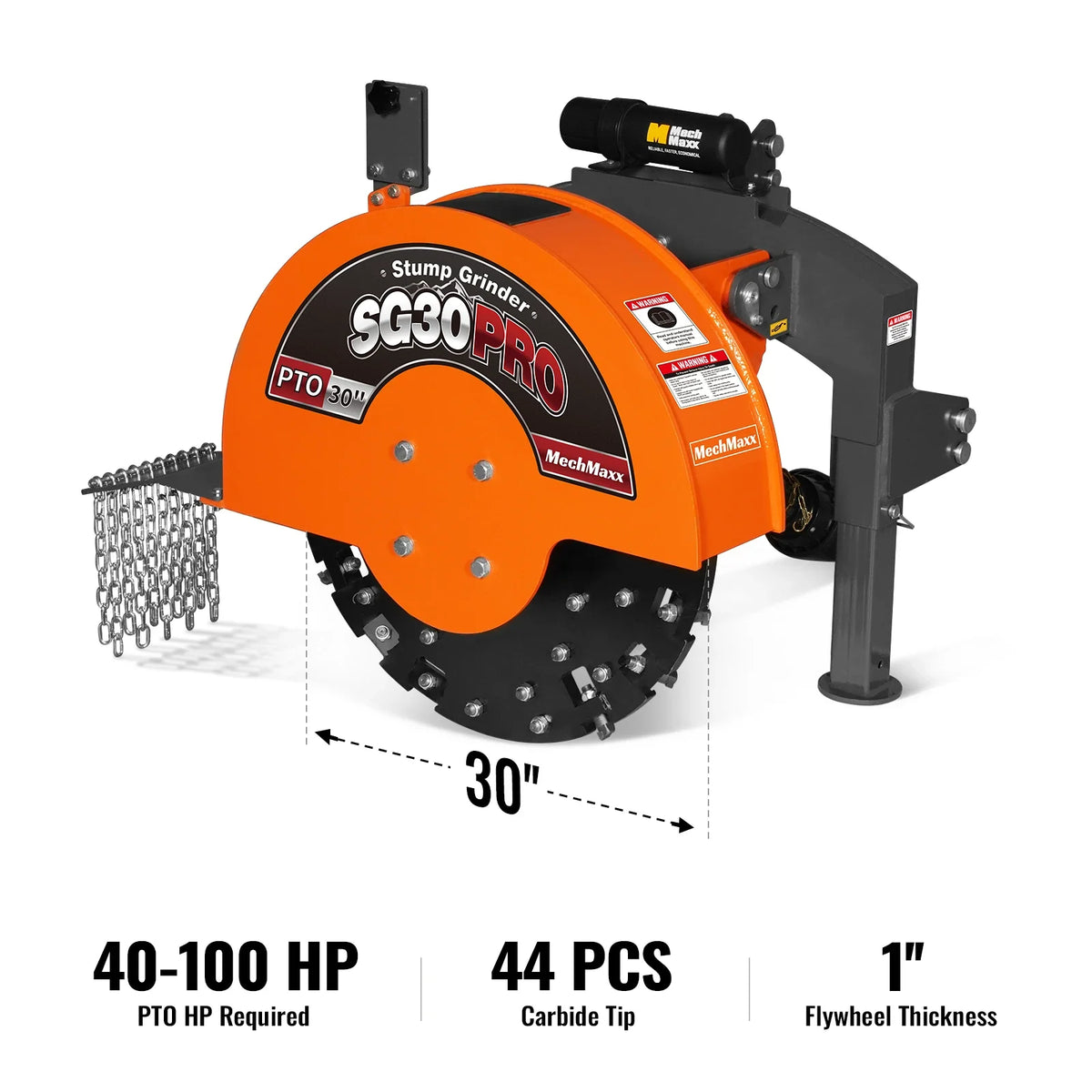 MechMaxx 3-Point PTO Stump Grinder, 30 in Flywheel, 40-100HP, with 44 Carbide Teeth (PTO Shaft Included with Slip Clutch), SG30PRO - view 2