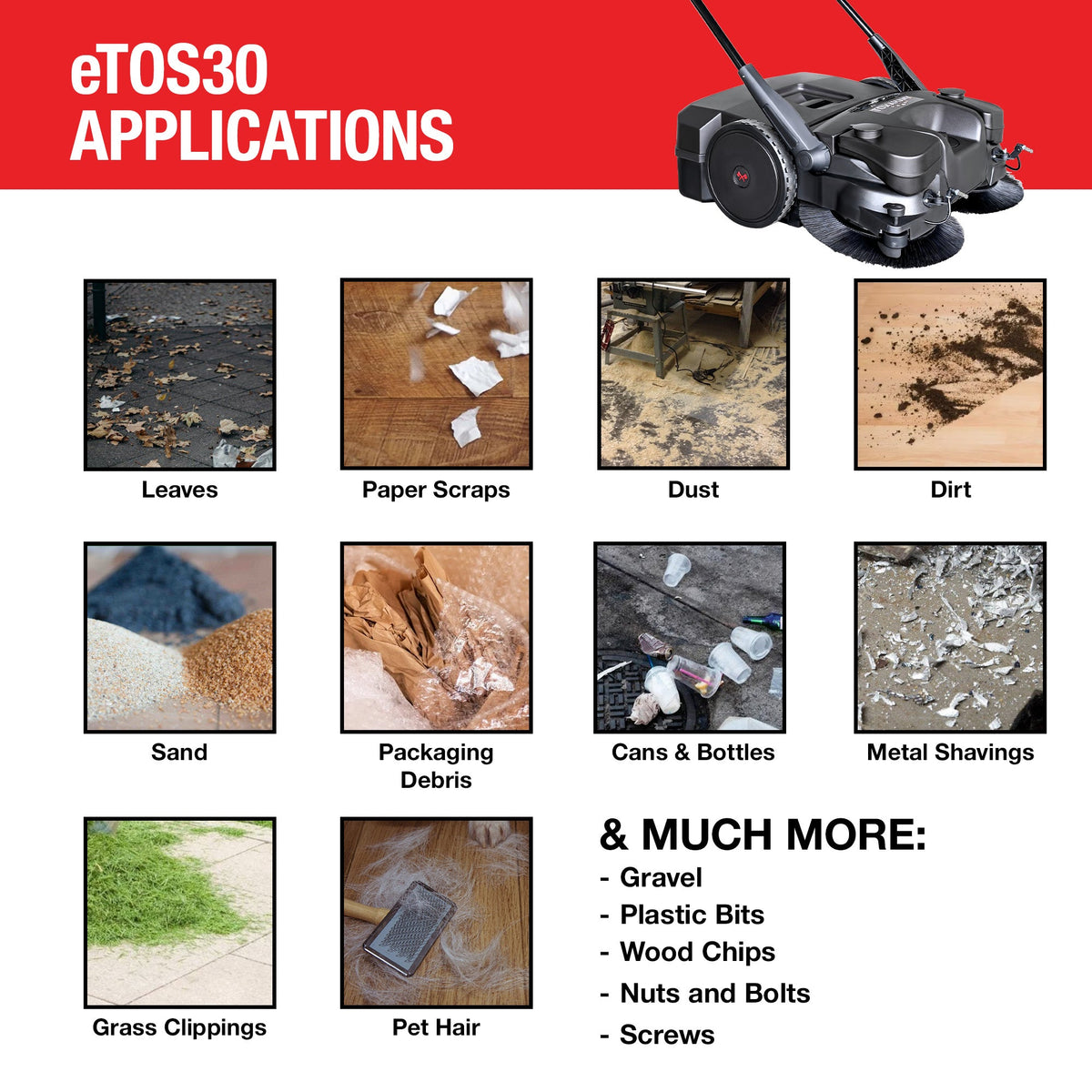30" Battery Powered Push Sweeper with Triple Power Brooms Electric Drive and Dust Suppression Sprayer - view 10