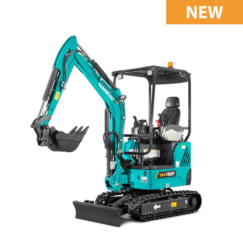 Sunward SWE18UF 1.8-ton zero-tail mini excavator with canopy, side view