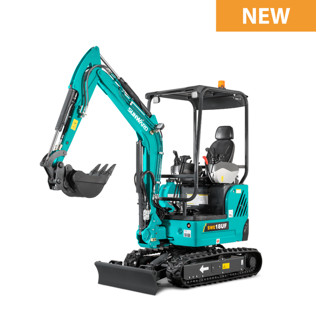 Sunward SWE18UF 1.8-ton zero-tail mini excavator with canopy, side view