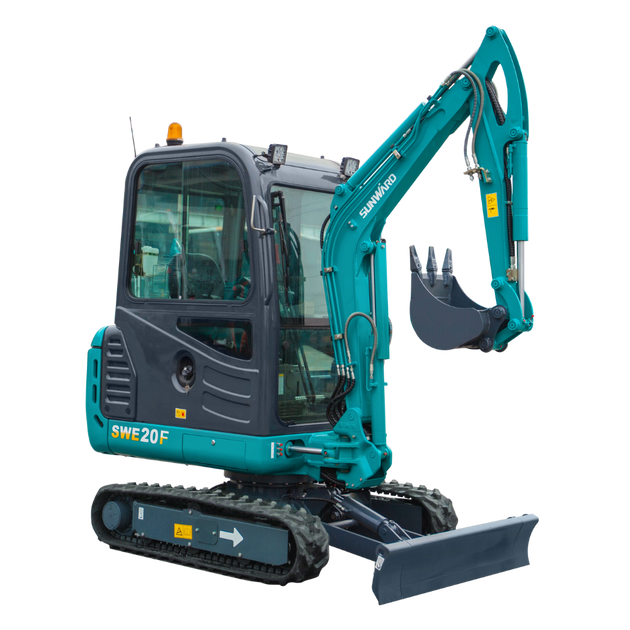 Sunward SWE20F 2-ton mini excavator with enclosed cab, side view