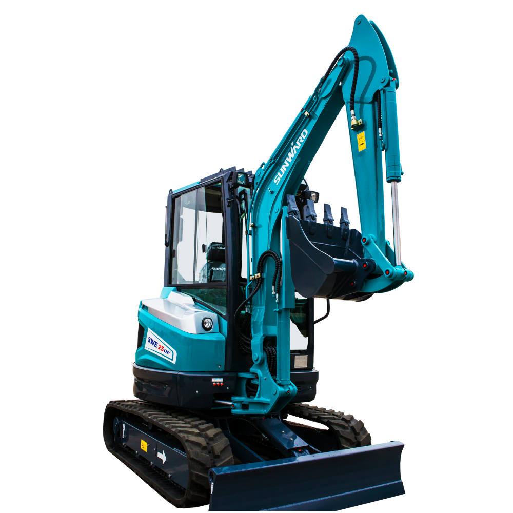 Sunward SWE25UF 2.5-ton zero-tail mini excavator with canopy, side view