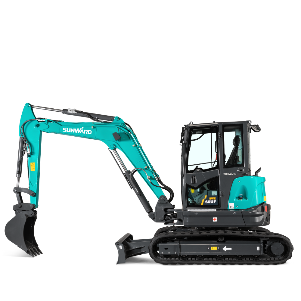 Sunward SWE60UF zero-tail mini excavator, side view