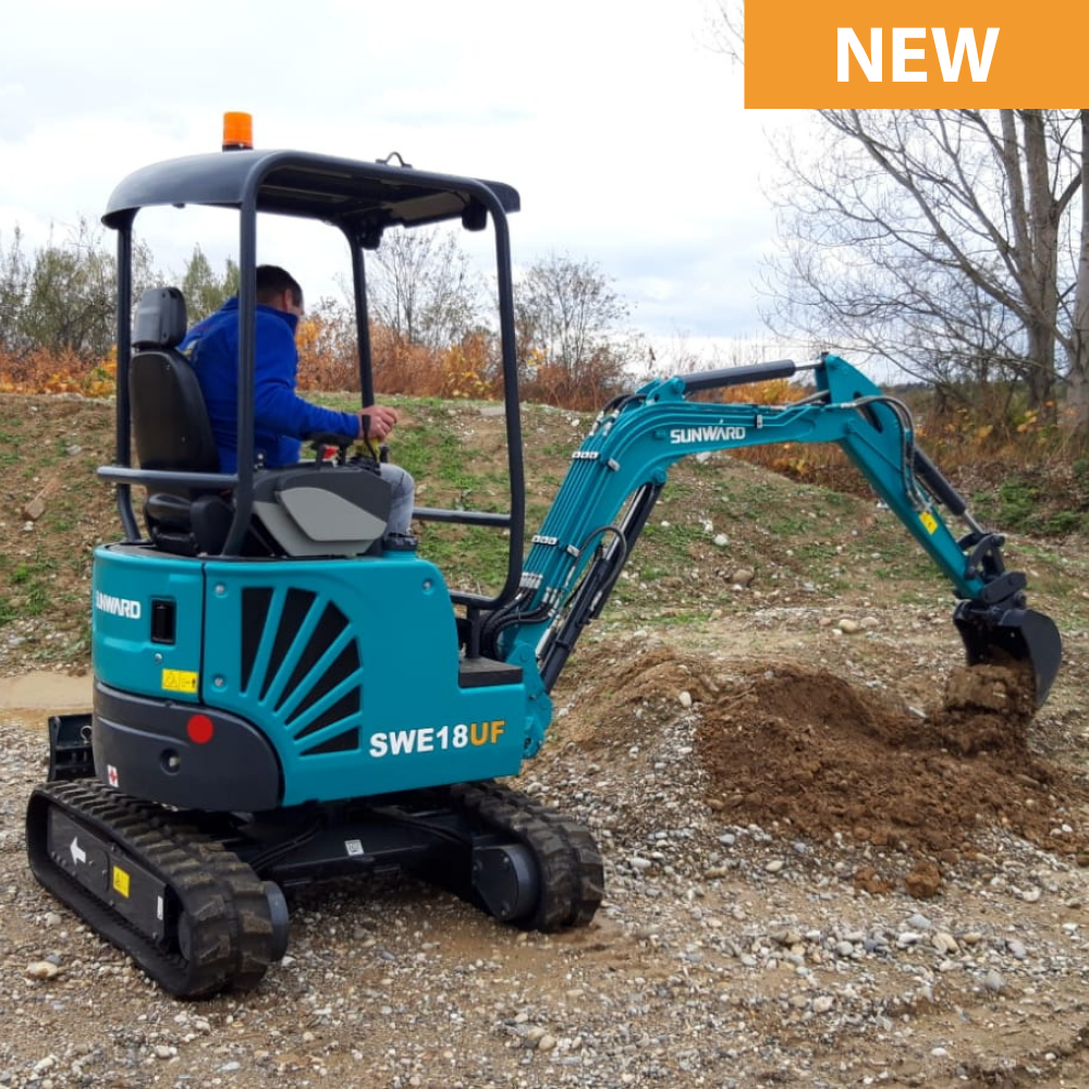Sunward SWE18UF mini excavator working in a tight space
