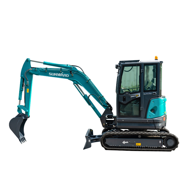 Sunward SWE35UF mini excavator digging on a commercial jobsite