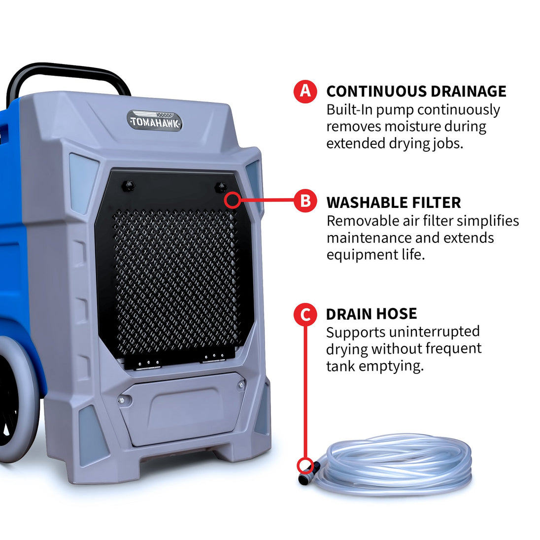 190 Pint Commercial Industrial Dehumidifier 7,000 ft² Rated LGR Integrated Pump Drain Hose - view 8