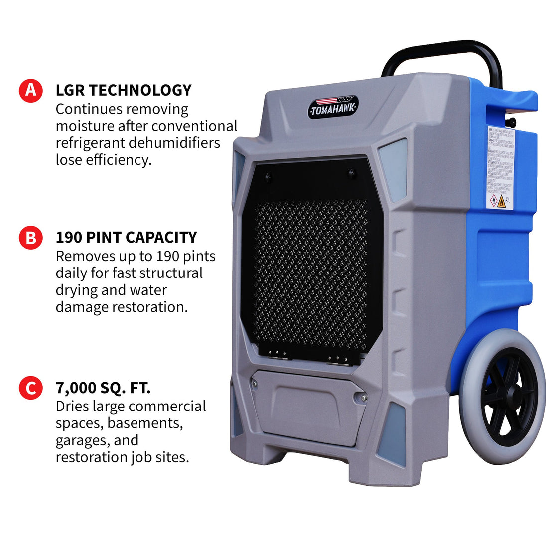 190 Pint Commercial Industrial Dehumidifier 7,000 ft² Rated LGR Integrated Pump Drain Hose - view 6