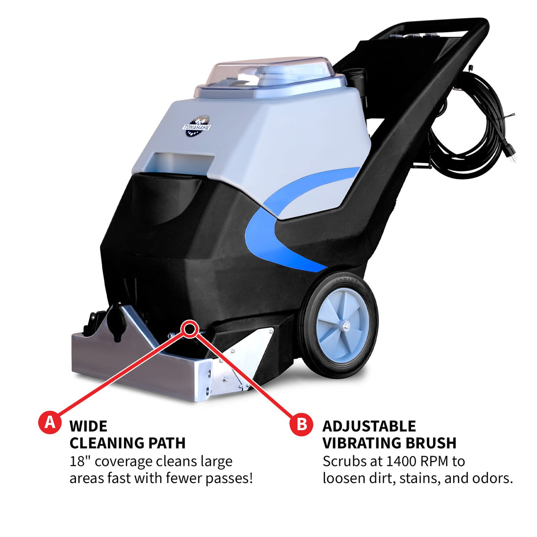 3-in-1 Commercial Carpet Extractor Cleaner, 18” Width, 9 Gallon Dual Tanks, Dual 1000W Motors for Hotels, Offices & Upholstery - view 7