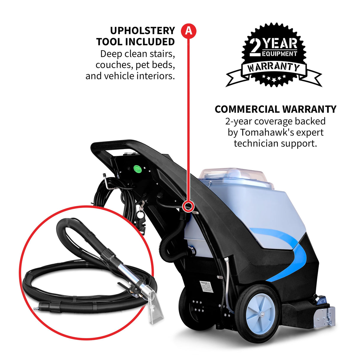3-in-1 Commercial Carpet Extractor Cleaner, 18” Width, 9 Gallon Dual Tanks, Dual 1000W Motors for Hotels, Offices & Upholstery - view 5