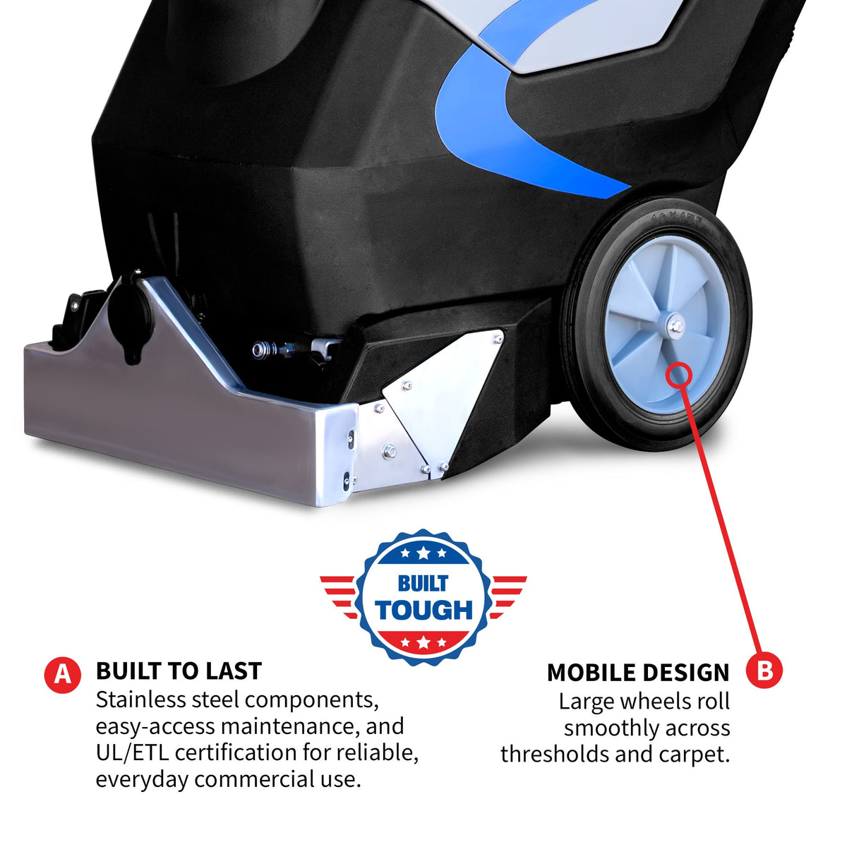 3-in-1 Commercial Carpet Extractor Cleaner, 18” Width, 9 Gallon Dual Tanks, Dual 1000W Motors for Hotels, Offices & Upholstery - view 8
