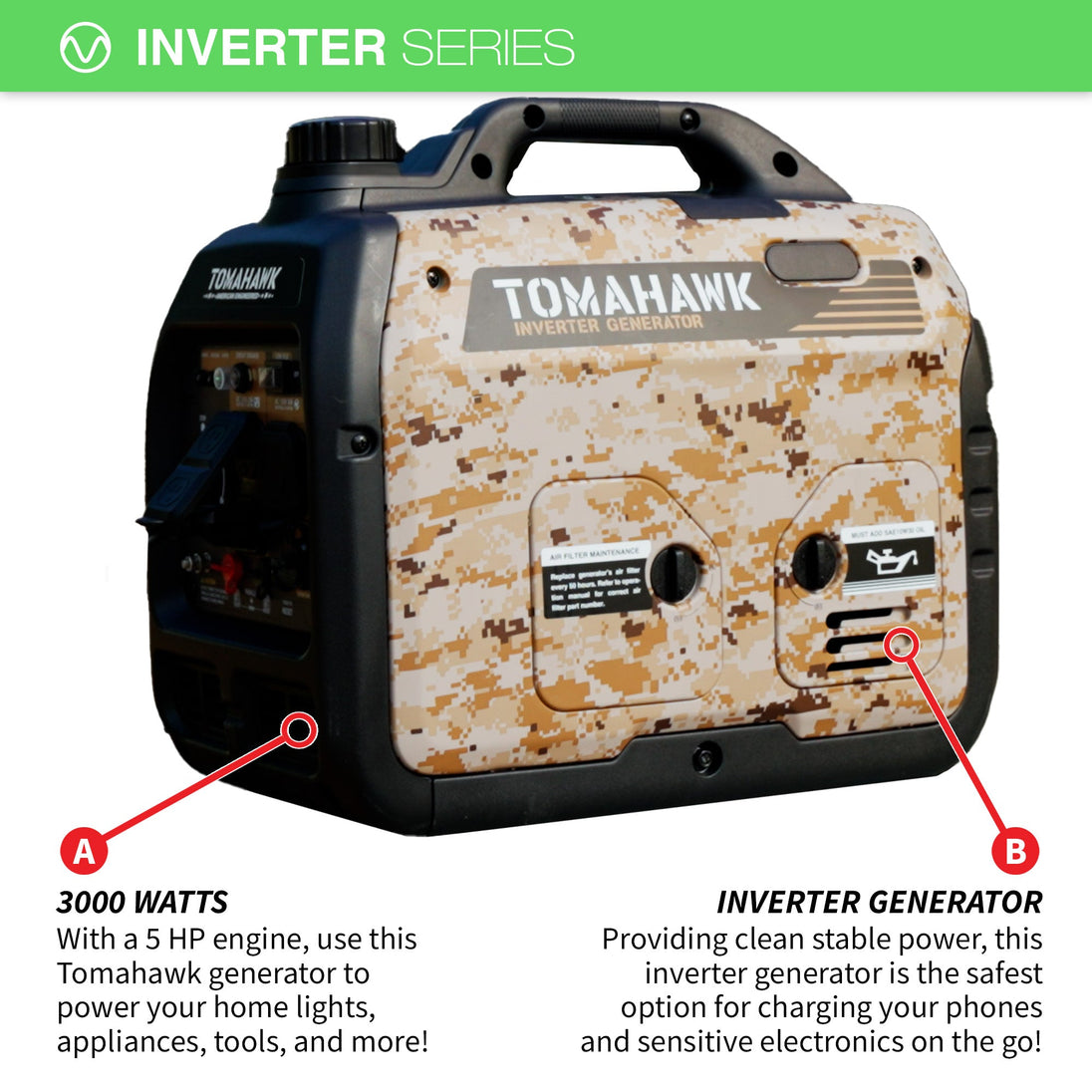3000 Watt Inverter Generator Super Quiet Portable Gas Power Professional Use - Camo Special Edition - view 5