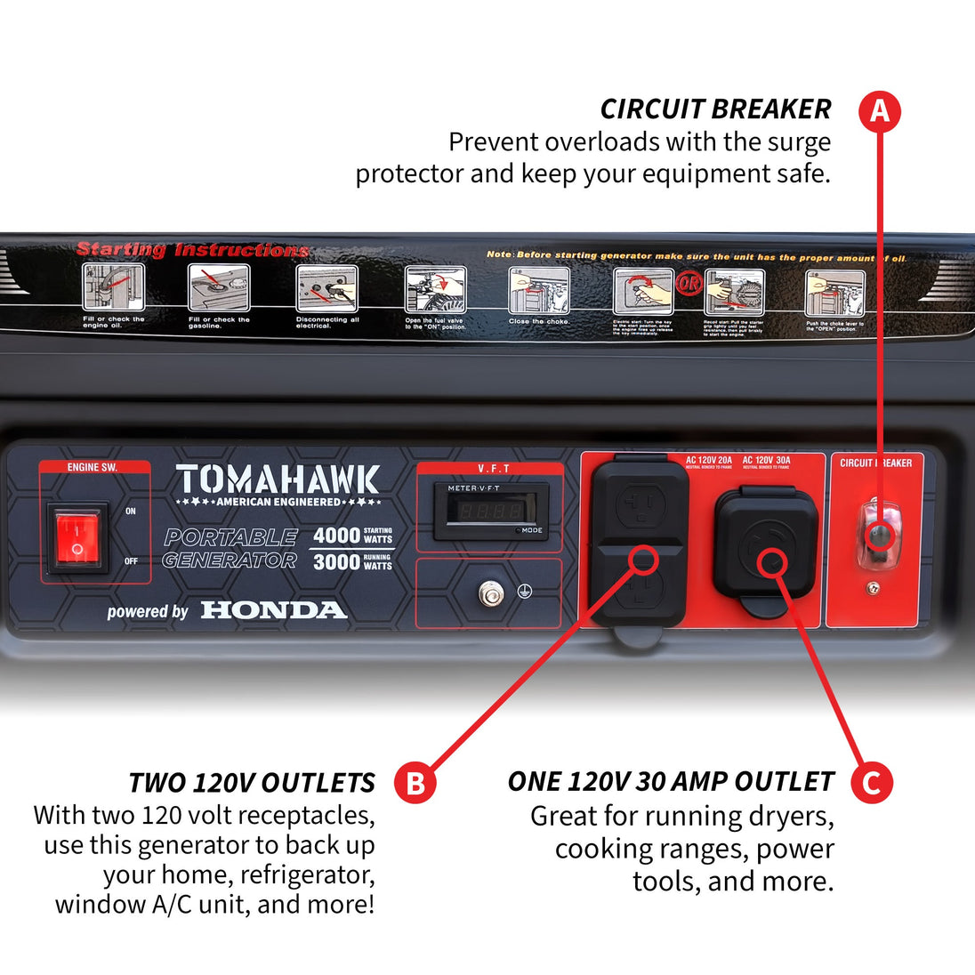 4000 Watt Honda Powered Generator Portable Gas Power Professional Use - view 5