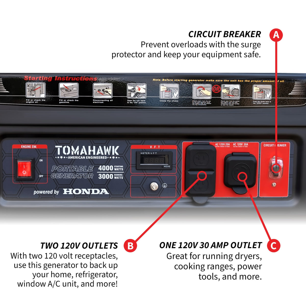 4000 Watt Honda Powered Generator Portable Gas Power Professional Use - view 5