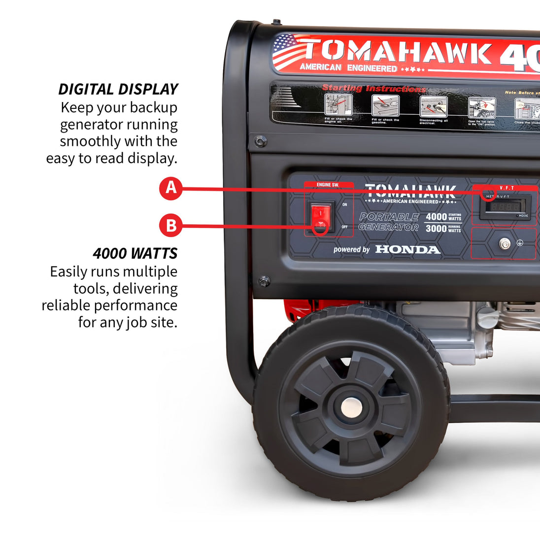4000 Watt Honda Powered Generator Portable Gas Power Professional Use - view 6