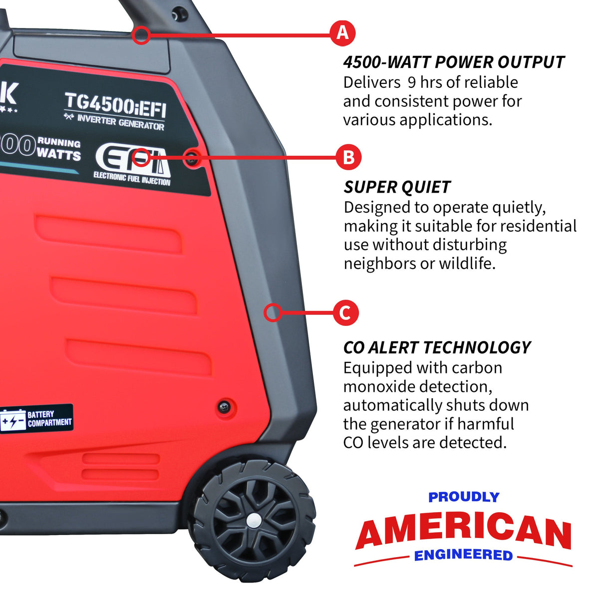 4500 Watt Inverter Generator Electronic Fuel Injection EFI Super Quiet Portable Gas Power Professional Use - view 6