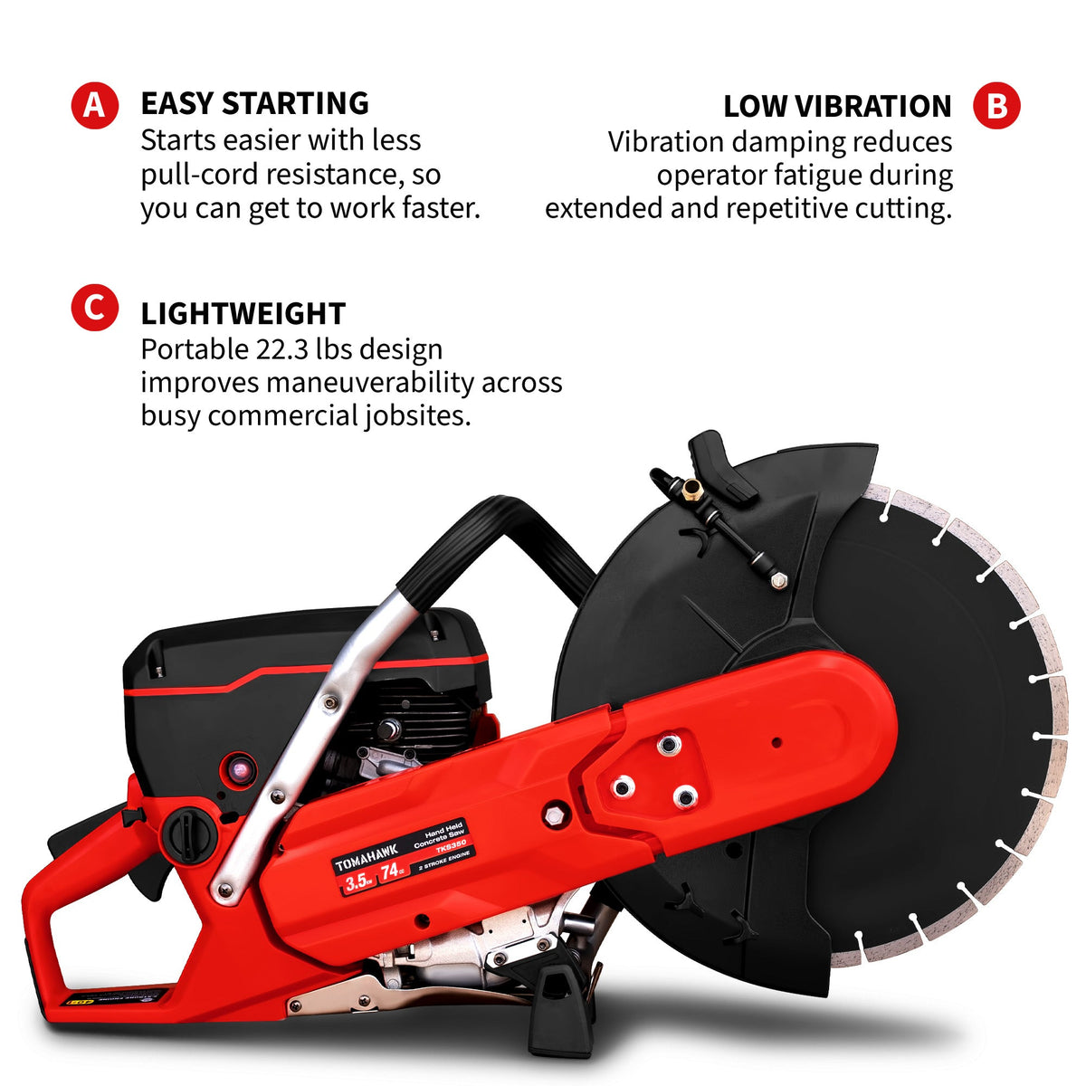 14" Concrete Saw 74cc Handheld Cut-Off Saw 5" Cutting Depth Gas Powered Water Cooling System Commercial Concrete Cutter for Asphalt Masonry Rebar & Roadwork - view 5