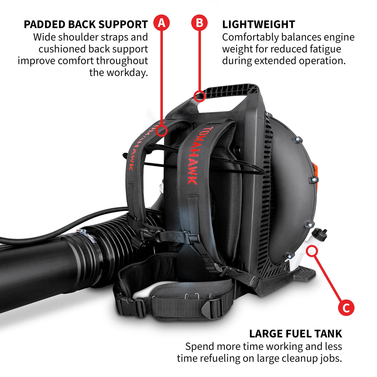 79.9cc Commercial Backpack Leaf Blower 1,272 CFM 222 MPH Lightweight Professional Gas Powered Blower Landscaping Lawn Care Property Maintenance - view 7