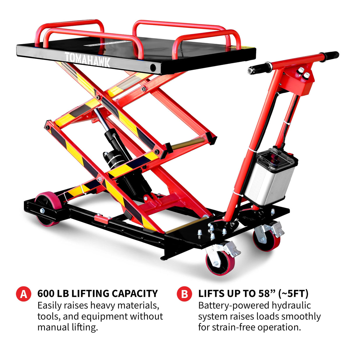 Electric Hydraulic Lift Table 600 lb, 59 in. Extension Portable Powered Scissor Lift Cart for Warehouses, Shops & Material Handling - view 5