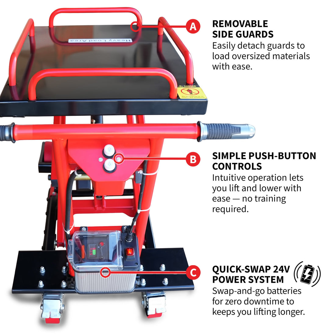Electric Hydraulic Lift Table 600 lb, 59 in. Extension Portable Powered Scissor Lift Cart for Warehouses, Shops & Material Handling - view 6