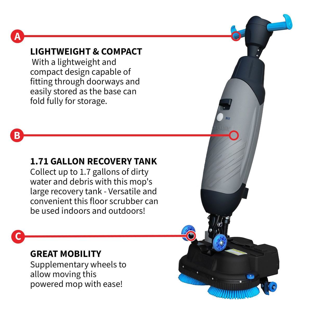 Electric Floor Scrubber Cleaner with 18” Power Mop Brushes Cordless 36V Battery Powered - view 6