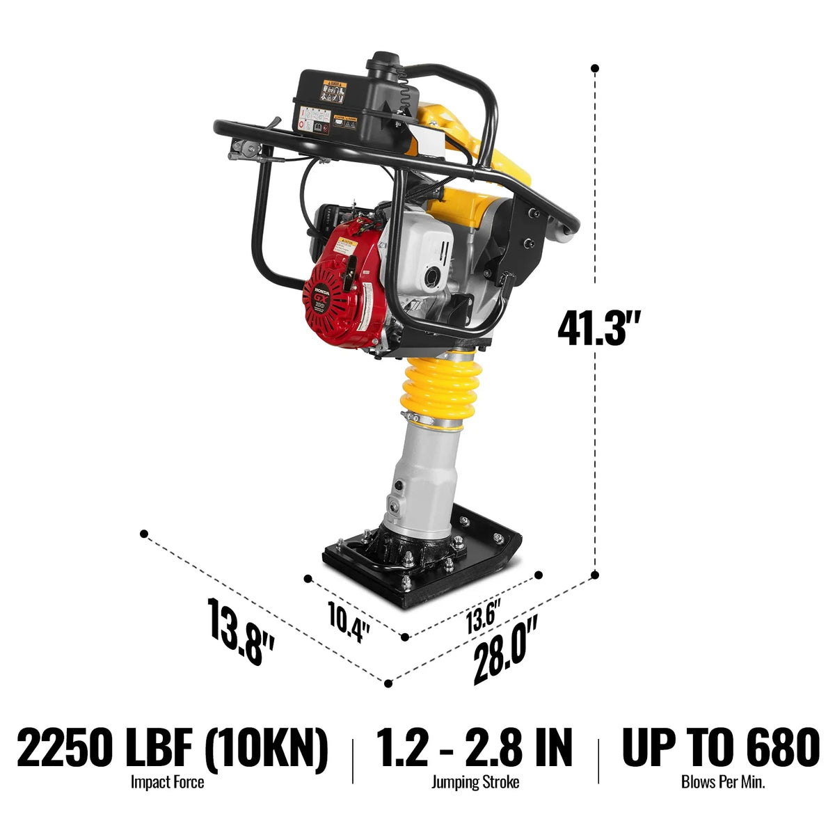 MechMaxx Honda GX100 Tamping Rammer with Wheel Kit, 2250 lb Impact Force Jumping Jack Tamper Compactor for Soil, Gravel, Backfill and Foundation, TR60H - view 2