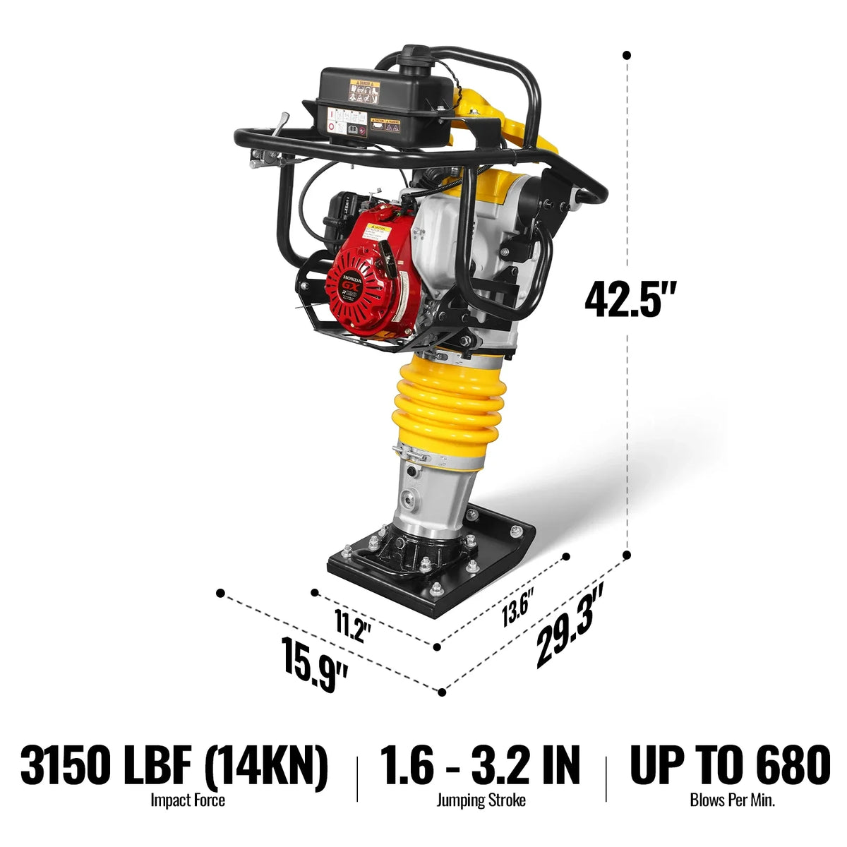MechMaxx Honda GXR120 Tamping Rammer with Wheel Kit, 3150 lb Impact Force Jumping Jack Tamper Compactor for Soil, Gravel, Backfill and Foundation, TR75H - view 2