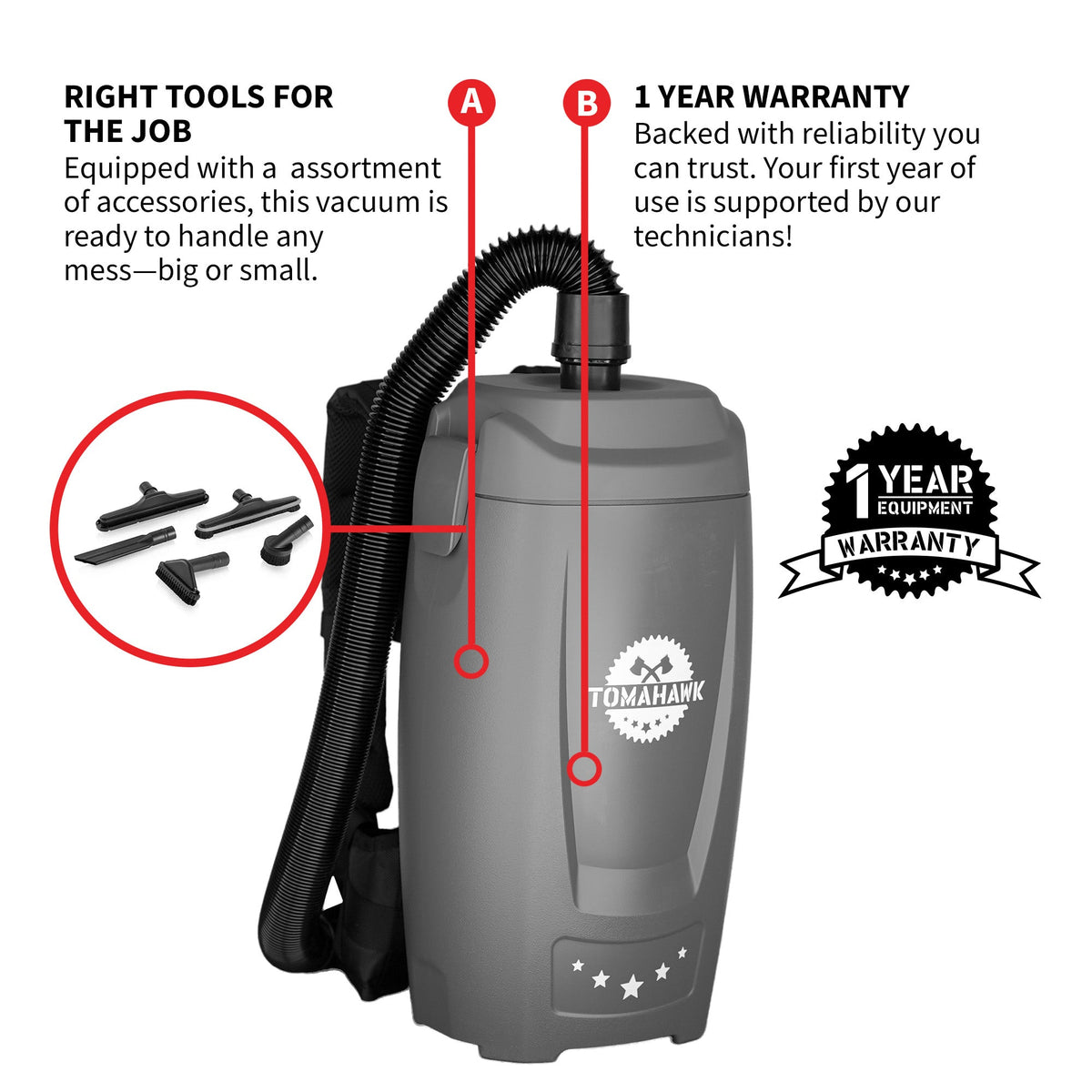 Electric Backpack Vacuum 6 qt Lightweight Commercial High-Performance Cleaning Solution - view 5