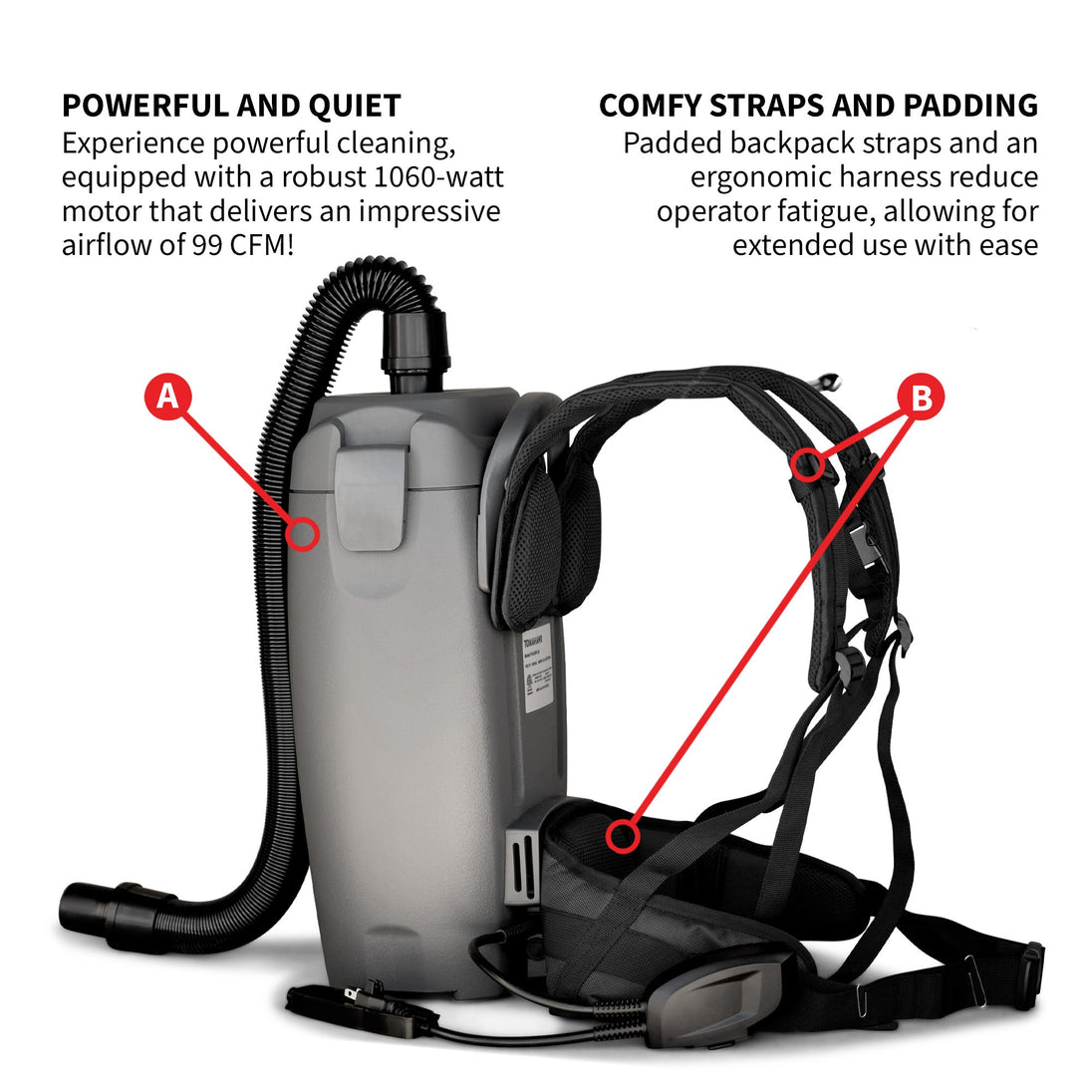 Electric Backpack Vacuum 6 qt Lightweight Commercial High-Performance Cleaning Solution - view 7